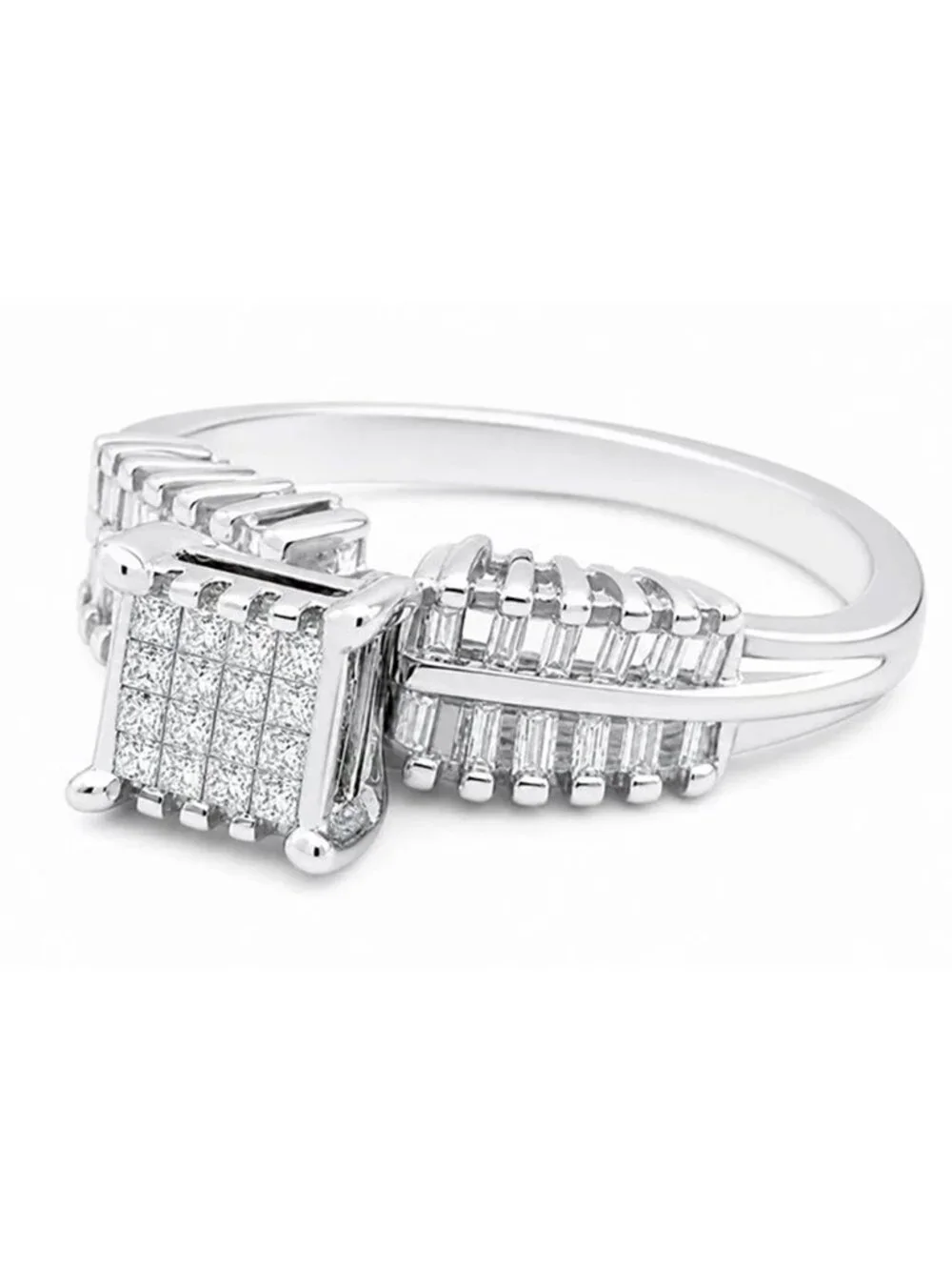 Genuine 1.10 Cts Diamonds Engagement Ring 14k White Gold